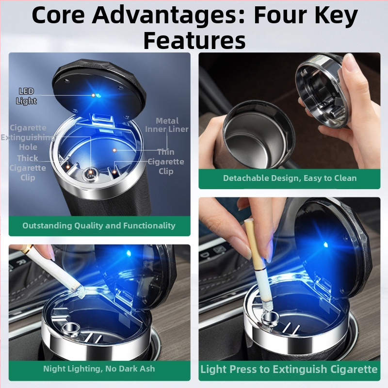 Mandini τασάκι αυτοκινήτου με φωτισμό για εσωτερική εγκατάσταση – μοντέλο TAI7-20260101801045, ABS, βάρος 0.8