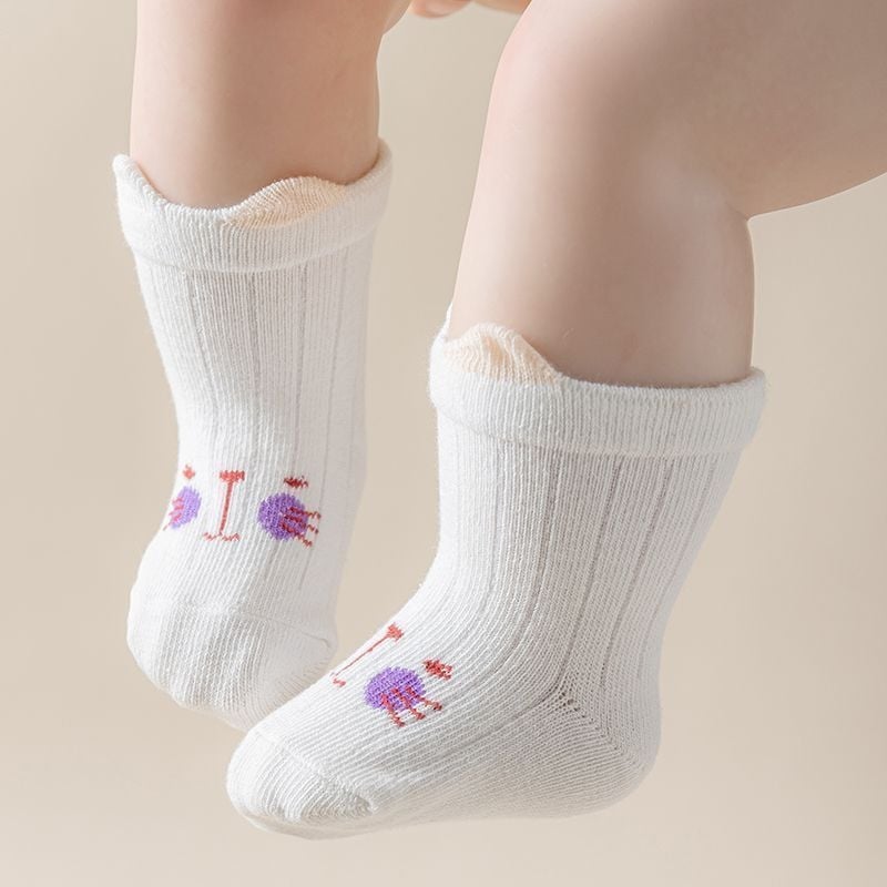 Prozračne pamukaste dječje čarape s dizajnom malih ušiju, srednje dužine, prugastog uzorka, za proljeće i jesen, unisex, za bebe i mališane (80–100 cm)