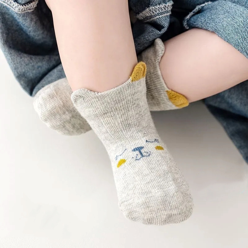 Prozračne pamukaste dječje čarape s dizajnom malih ušiju, srednje dužine, prugastog uzorka, za proljeće i jesen, unisex, za bebe i mališane (80–100 cm)