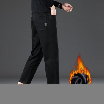 Muške traperice s flis podstavom, labav ravni kroj, visok struk, zatvarač, denim pamuk