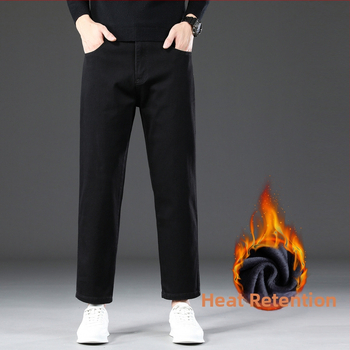 Muške traperice s flis podstavom, labav ravni kroj, visok struk, zatvarač, denim pamuk