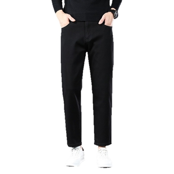 Muške traperice s flis podstavom, labav ravni kroj, visok struk, zatvarač, denim pamuk