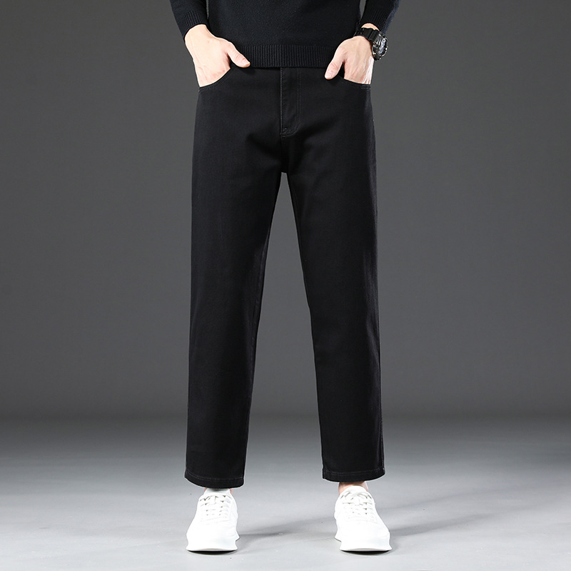 Muške traperice s flis podstavom, labav ravni kroj, visok struk, zatvarač, denim pamuk