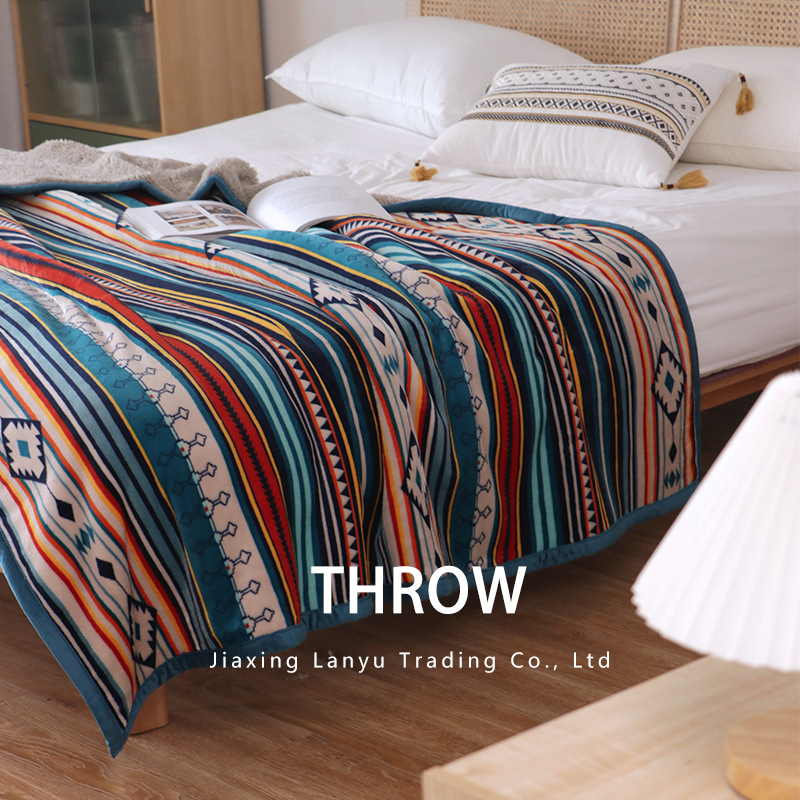 Фланелено одеяло с ивици, полиестерна материя, тегло 300–500 g, четири сезона, без свиване