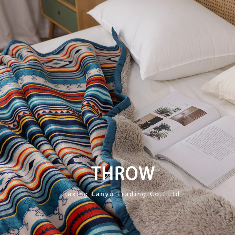 Фланелено одеяло с ивици, полиестерна материя, тегло 300–500 g, четири сезона, без свиване