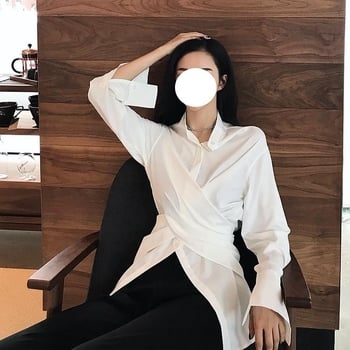 Košulja od Tencel mješavine, slobodan kroj, stojeći ovratnik, dugi rukavi, off-shoulder gradski stil