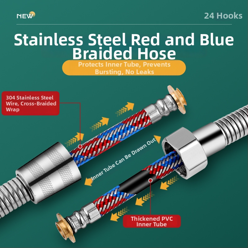 Ανοξείδωτος σωλήνας ντους με εξαρτήματα σύνδεσης για οικιακό θερμοσίφωνα, μοντέλο BNL-JM-GS1, ονομαστική πίεση 0.03, θερμοκρασία λειτουργίας 0–75°C, εγκατάσταση με βιδωτή σύνδεση