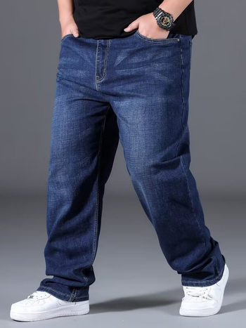 Muške farmerice ravnog kroja, plus veličina, zatvarač, srednji pojas, pogodne za četiri sezone