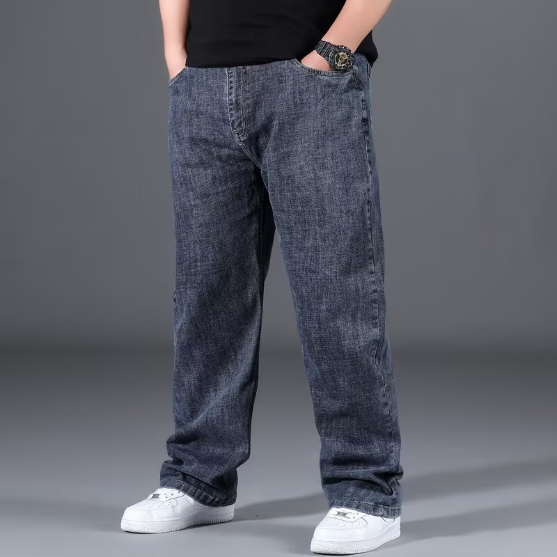 Muške farmerice ravnog kroja, plus veličina, zatvarač, srednji pojas, pogodne za četiri sezone