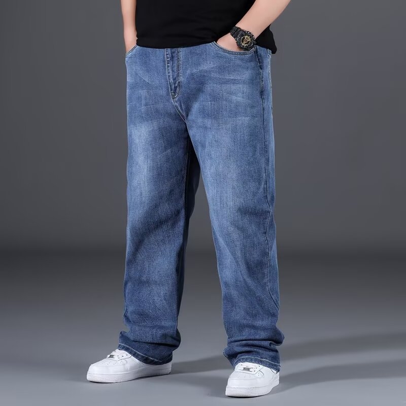 Muške farmerice ravnog kroja, plus veličina, zatvarač, srednji pojas, pogodne za četiri sezone