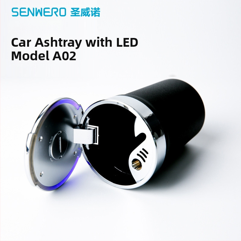 Τασάκι αυτοκινήτου με LED φως, ανθεκτικό σε υψηλές θερμοκρασίες, πολυλειτουργικό, μοντέλο A02