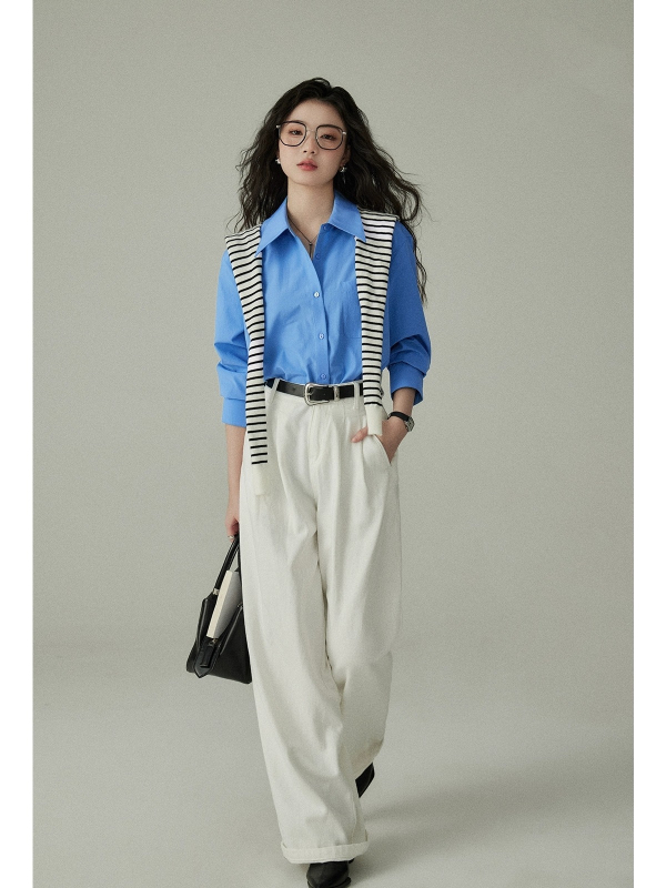 Košulja širokog kroja od pamuk-poliester materijala, polo ovratnik, dugi rukavi, bez glačanja