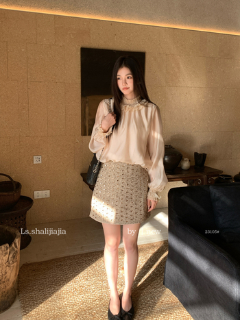 Bluza od šifona, jednobojna, dugi rukavi, okrugli izrez — 23105, LS SHALIJIAJIA