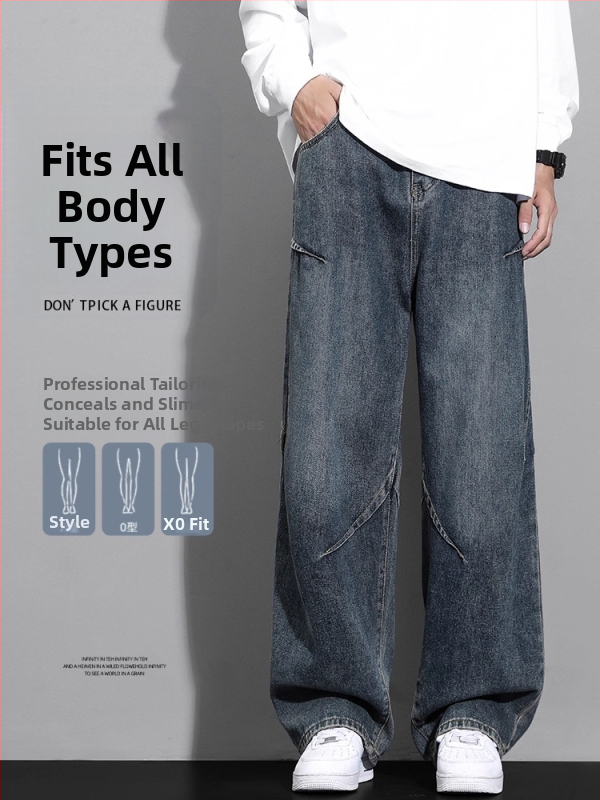 Traperice: labav ravni kroj, široke nogavice, denim s naborima, srednji pojas, zatvarač na zip