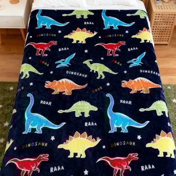 Флийсов плед с динозавър в карикатурен стил за есен-зима, модерен минималистичен дизайн