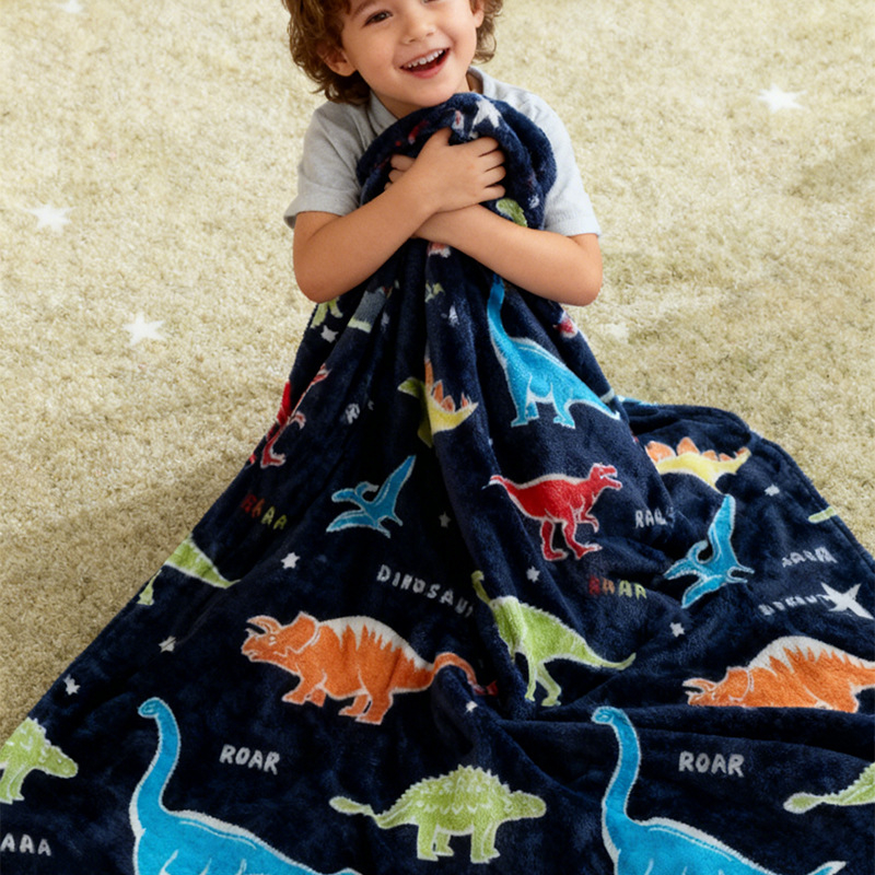 Флийсов плед с динозавър в карикатурен стил за есен-зима, модерен минималистичен дизайн