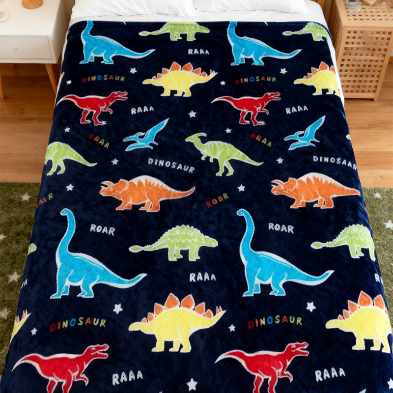 Флийсов плед с динозавър в карикатурен стил за есен-зима, модерен минималистичен дизайн