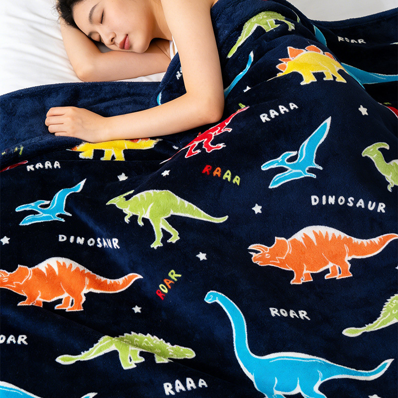 Флийсов плед с динозавър в карикатурен стил за есен-зима, модерен минималистичен дизайн