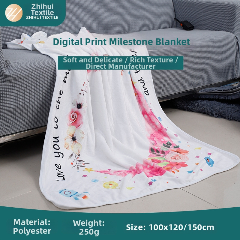 Zhihui Potlačená flanelová deka pre dojčatá na míľniky, mimoriadne Mäkká na fotenie a spanie, polyester, 250 g, prispôsobiteľná, vhodná na všetky ročné obdobia