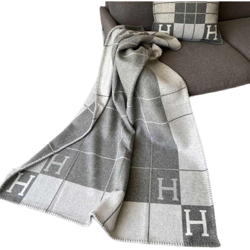 Kašmir-vuneni pokrivač za proljeće i jesen, prugasti uzorak, 180–190 g/m², japanski stil