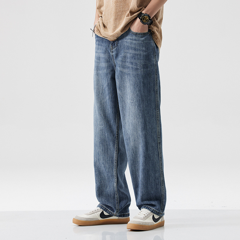 Traperice, vintage izgrebeno oštećene, fleece unutarnjom, labav ravni kroj, srednja struka, zip zatvarač