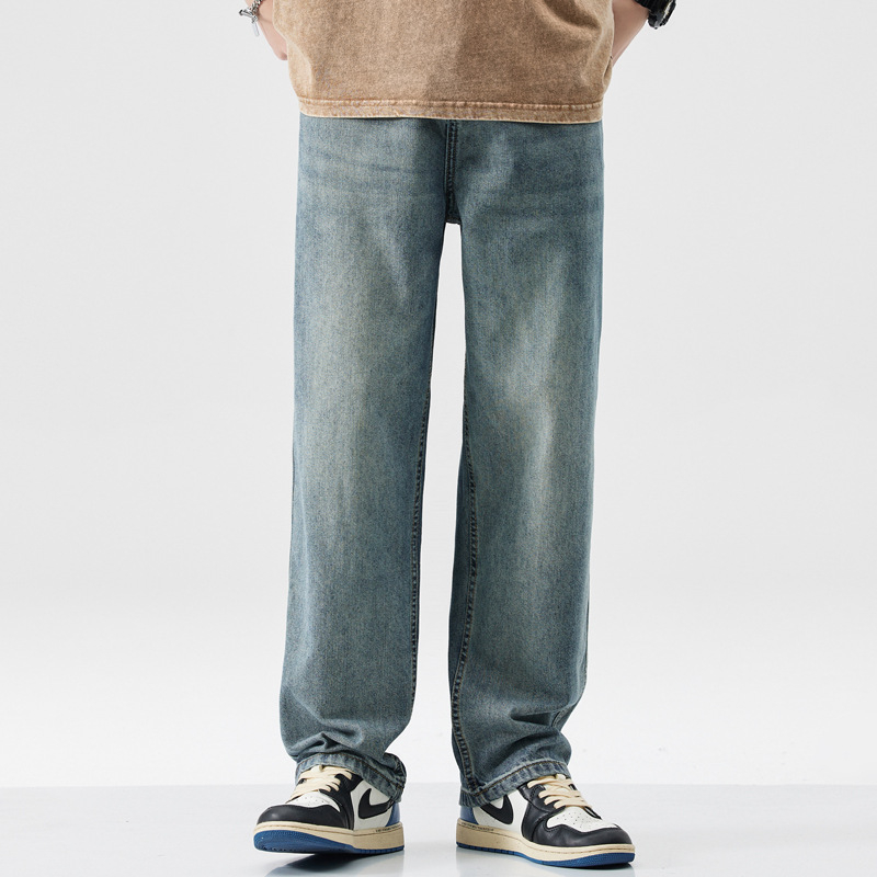 Traperice, vintage izgrebeno oštećene, fleece unutarnjom, labav ravni kroj, srednja struka, zip zatvarač