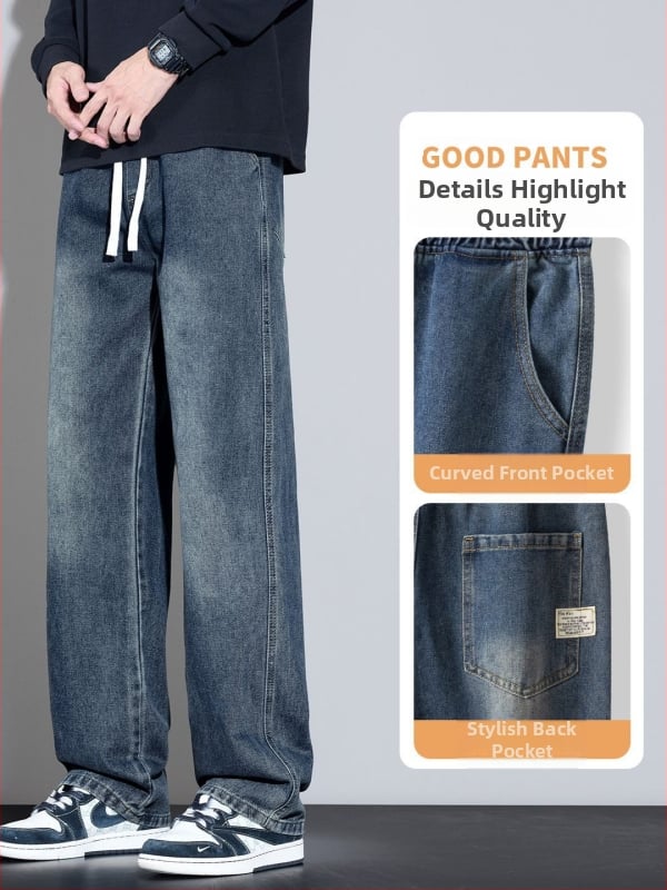 Muške traperice, ravnog kroja, široke nogavice, denim pamuk, vezivanje šnurova