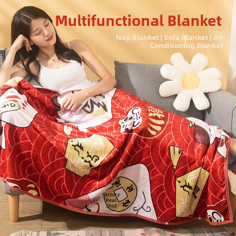 Flanelová deka s potlačou karikatúrneho vzoru, 200 g, zmesové vlákno, jeseň-zima