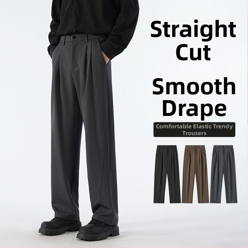Muške hlače u japanskom stilu za casual nošenje, širokog ravnog kroja, srednji porast, zatvaranje na gumbe, 97% poliester, 3% spandex, proljeće i jesen