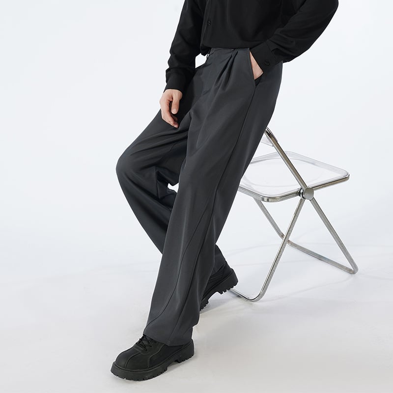 Muške hlače u japanskom stilu za casual nošenje, širokog ravnog kroja, srednji porast, zatvaranje na gumbe, 97% poliester, 3% spandex, proljeće i jesen