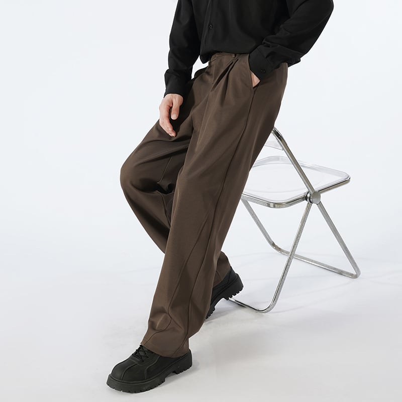 Muške hlače u japanskom stilu za casual nošenje, širokog ravnog kroja, srednji porast, zatvaranje na gumbe, 97% poliester, 3% spandex, proljeće i jesen