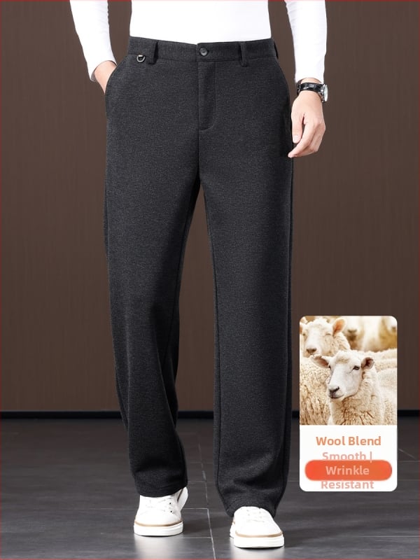 Muške poslovne hlače od vunene smjese – visoki struk, ravni kroj, zatvarač, debela tkanina, visoka elastičnost