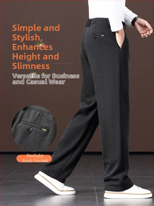 Muške poslovne hlače od vunene smjese – visoki struk, ravni kroj, zatvarač, debela tkanina, visoka elastičnost