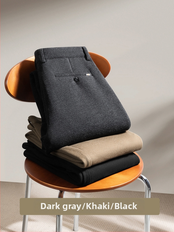 Muške poslovne hlače od vunene smjese – visoki struk, ravni kroj, zatvarač, debela tkanina, visoka elastičnost