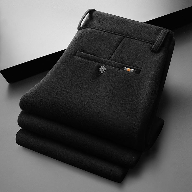 Muške poslovne hlače od vunene smjese – visoki struk, ravni kroj, zatvarač, debela tkanina, visoka elastičnost