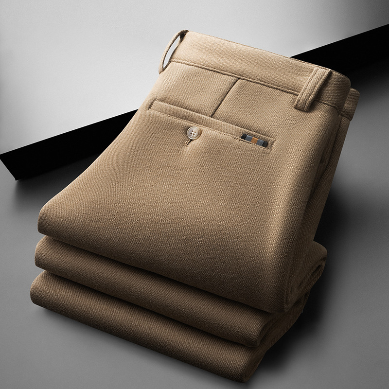 Muške poslovne hlače od vunene smjese – visoki struk, ravni kroj, zatvarač, debela tkanina, visoka elastičnost