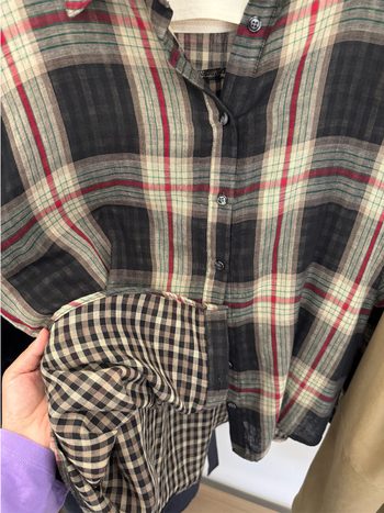 Ženska košulja s prugama i karirama, polo ovratnik, slobodan kroj, retro literarni stil