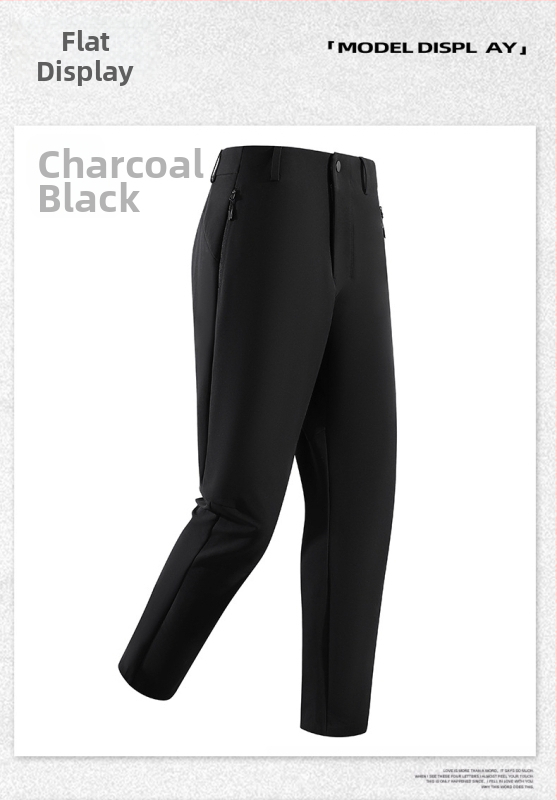 Muške poslovno-ležerne hlače ravnog kroja, srednji pojas s remenom, zip zatvarač, tkanina najlon/spandeks, više džepova