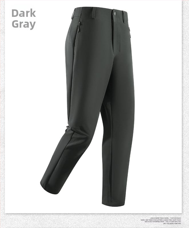 Muške poslovno-ležerne hlače ravnog kroja, srednji pojas s remenom, zip zatvarač, tkanina najlon/spandeks, više džepova