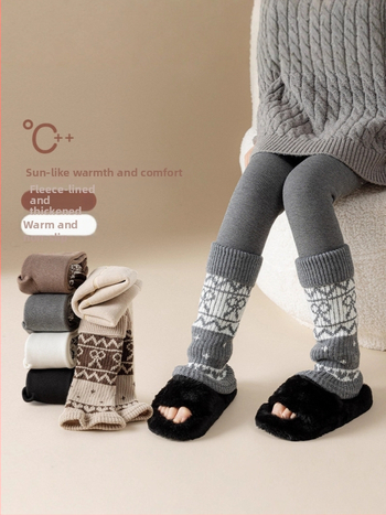 Djevojčice legingse s preklopljenim čarapama, fleece podstava za jesen i zimu, duljina devet bodova, srednji pojas, poliester 75%