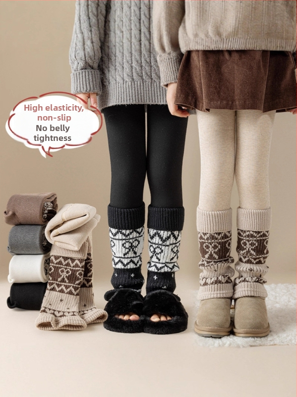 Djevojčice legingse s preklopljenim čarapama, fleece podstava za jesen i zimu, duljina devet bodova, srednji pojas, poliester 75%