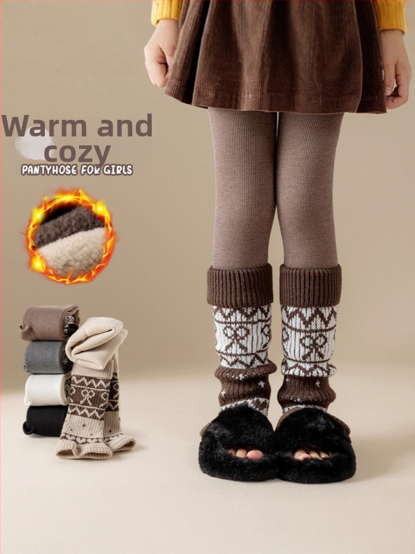 Djevojčice legingse s preklopljenim čarapama, fleece podstava za jesen i zimu, duljina devet bodova, srednji pojas, poliester 75%