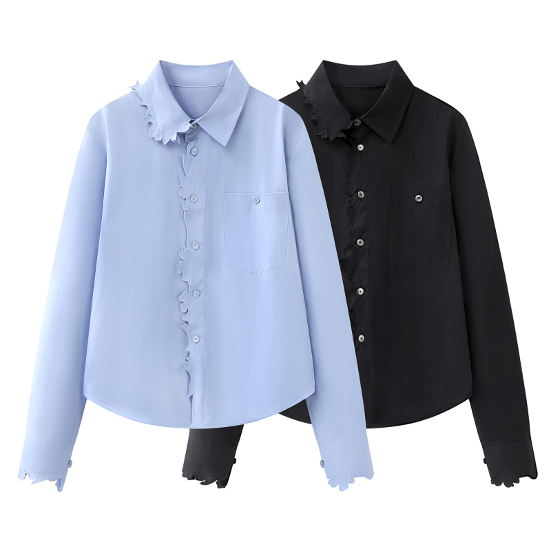Košulja s dugim rukavima, polo ovratnik, Gambiered Guangdong svila, ekološki uzorak, elegantan gradski stil