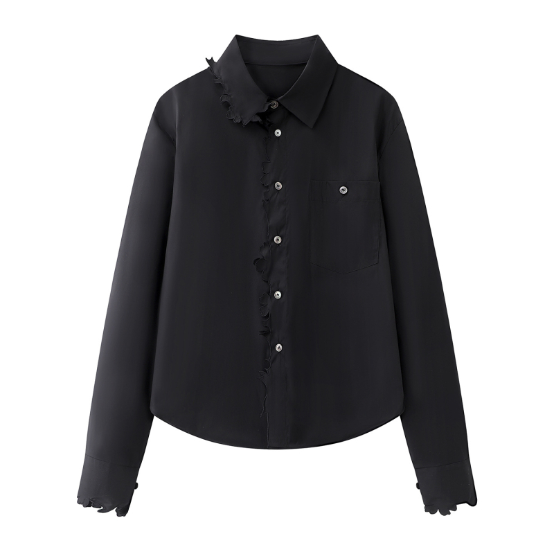 Košulja s dugim rukavima, polo ovratnik, Gambiered Guangdong svila, ekološki uzorak, elegantan gradski stil