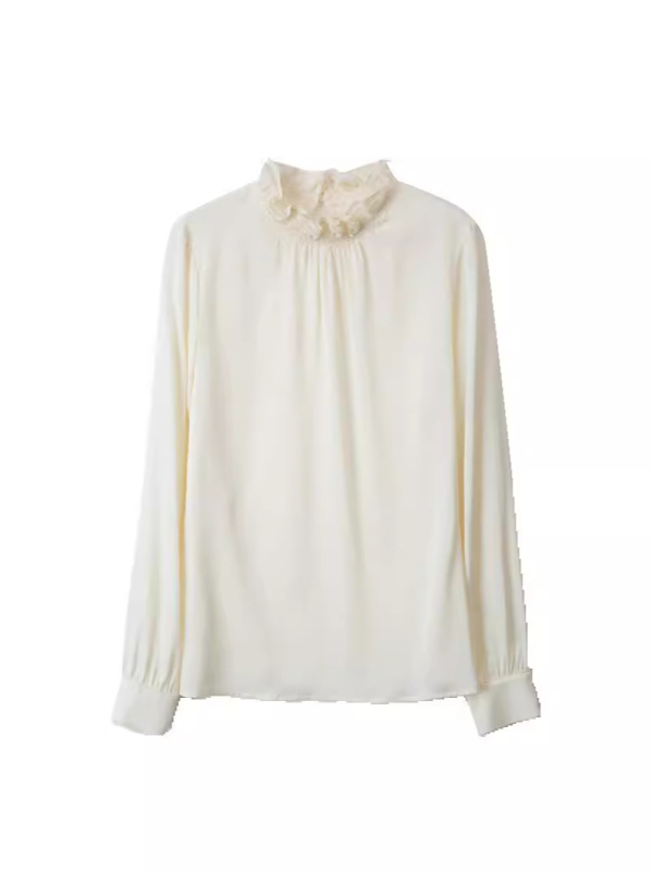 Ženska košulja od svile Mulberry, dugi rukavi, stojeći ovratnik, pulover stil