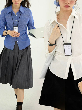 Košulja od pamuka, slim-fit kroj, polo ovratnik, dugi rukavi, jednobojna, casual stil japansko-korejski