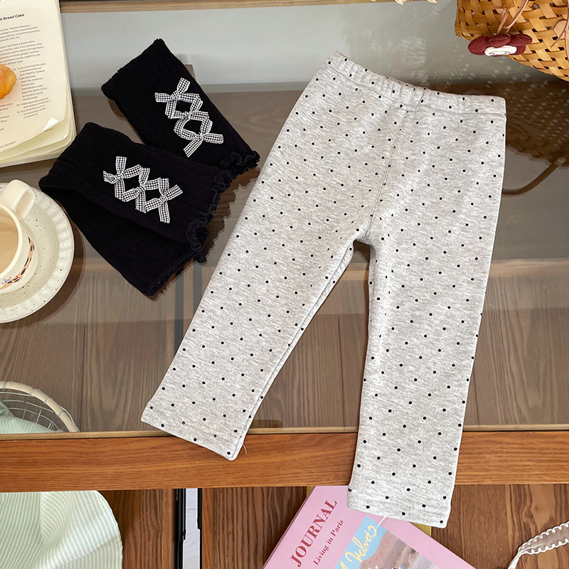 Dječje leggingsice za djevojčice s plišanim podstavom, jesen-zima 2025, 80% poliester, elastični pojas, dob 1–3 godine