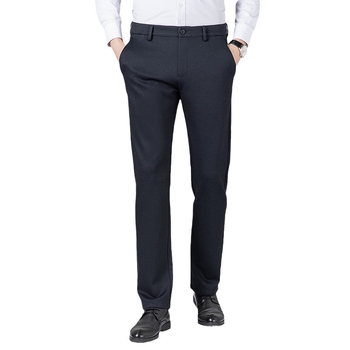Muške poslovno casual ravne hlače s prugama, poliesterska smjesa, srednji struk