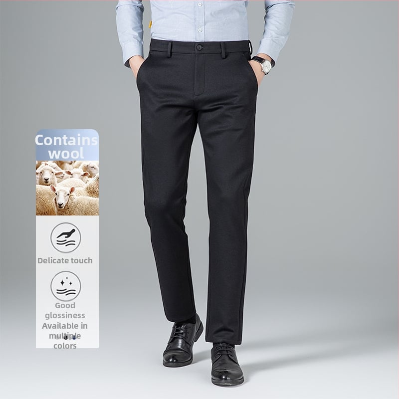 Muške poslovno casual ravne hlače s prugama, poliesterska smjesa, srednji struk