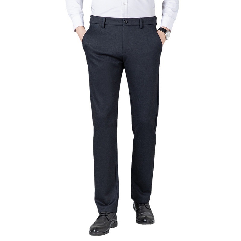 Muške poslovno casual ravne hlače s prugama, poliesterska smjesa, srednji struk